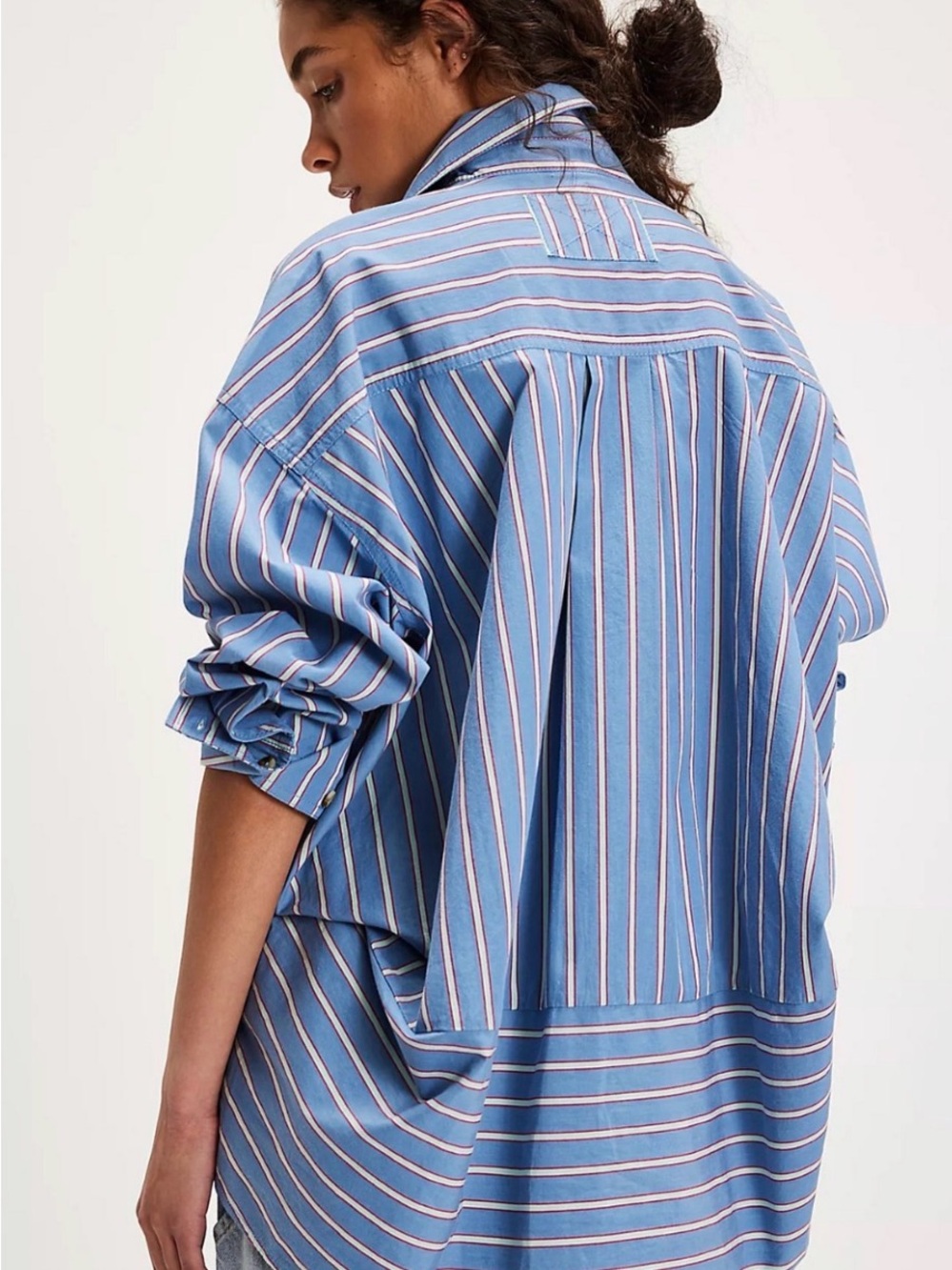 Free People We The Free Varsity Vibes Blue Button-Front Shirt - Picture 4 of 9